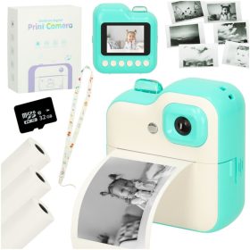 Momentinis fotoaparatas terminis spausdintuvas + kasetės kortelė 32GB žalia