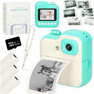 Momentinis fotoaparatas terminis spausdintuvas + kasetės kortelė 32GB žalia