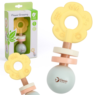 CLASSIC WORLD Wooden Pastel Rattle Teether 2in1 Flower 0+