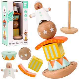 CLASSIC WORLD Wooden Puzzle Pyramid Blocks Balancing Happy Clown