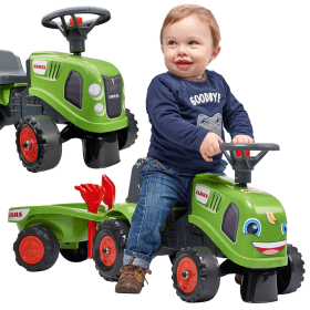 FALK Baby Claas Green Tractor with Trailer + Accessories for ages 1-3
