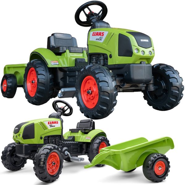 FALK Green Claas Pedal Tractor with Trailer + Horn from 2 Years Old.