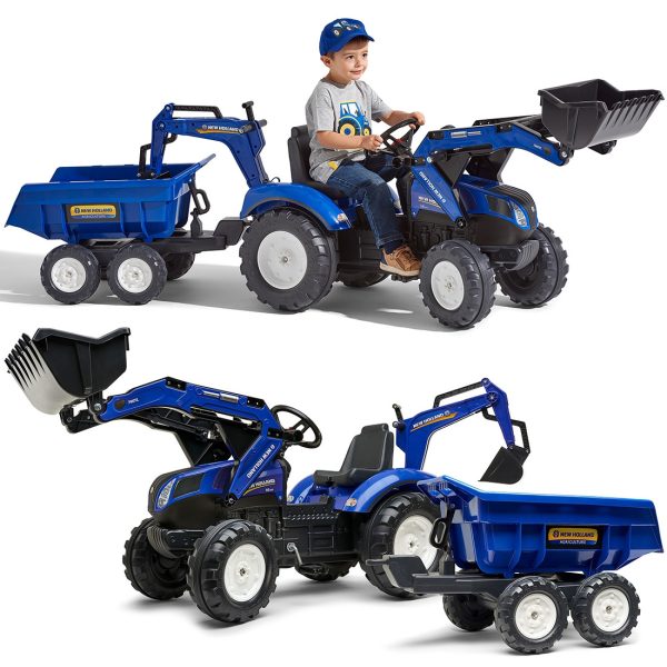 FALK-New-Holland-Pedal-Tractor-Blue-with-Trailer-from-3-Years FALK New Holland Pedal Tractor Blue with Trailer from 3 Years