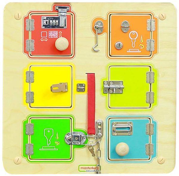 MASTERKIDZ Learning to Open and Close Locks Wall Manipulative Board