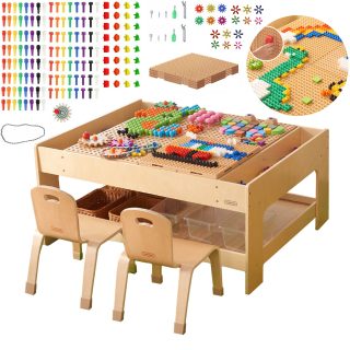 MASTERKIDZ Wooden Educational Table + STEM WALL ACCESSORIES + 563 Blocks
