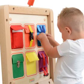 MASTERKIDZ-Wooden-Flex-Wall-Manipulation-Board-with-Colorful-Pockets-Buckles-and-Velcro-1 Buckles and Velcro