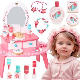 TOOKY TOY Pink Wooden Makeup Dressing Table with Mirror