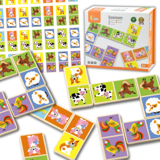 VIGA Educational Wooden Domino Blocks Farm Game 28 Pieces Montessori