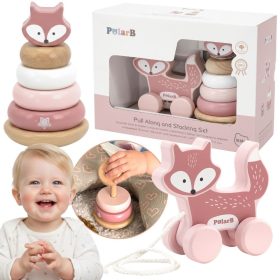 VIGA PolarB Set Fox Wooden Pyramid + Fox for Pulling