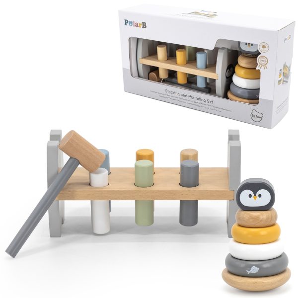 VIGA-PolarB-Set-Wooden-Pyramid-Penguin-Hammer-Punch-Montessori VIGA PolarB Set Wooden Pyramid + Penguin Hammer Punch Montessori