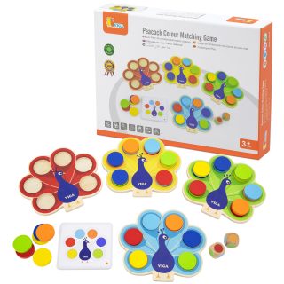 VIGA Wooden Match Colors Game Peacock Tail Montessori + Cards