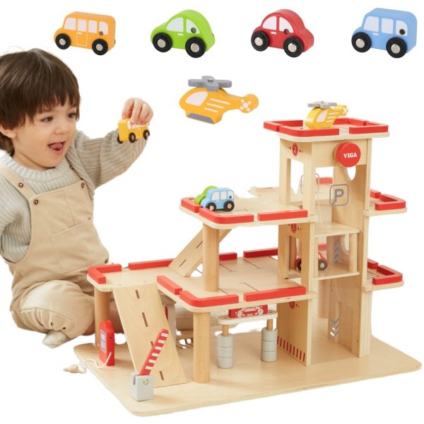 VIGA-Wooden-Parking-for-Cars-with-Elevator-for-4-Cars-and-Helicopter VIGA Wooden Parking for Cars with Elevator for 4 Cars and Helicopter