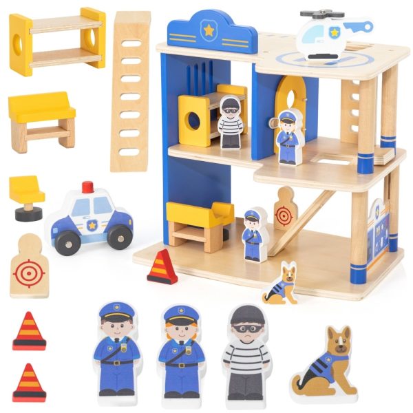 VIGA-Wooden-Police-Station-Police-Car-3-levels-14-pieces VIGA Wooden Police Station Police Car 3 levels 14 pieces
