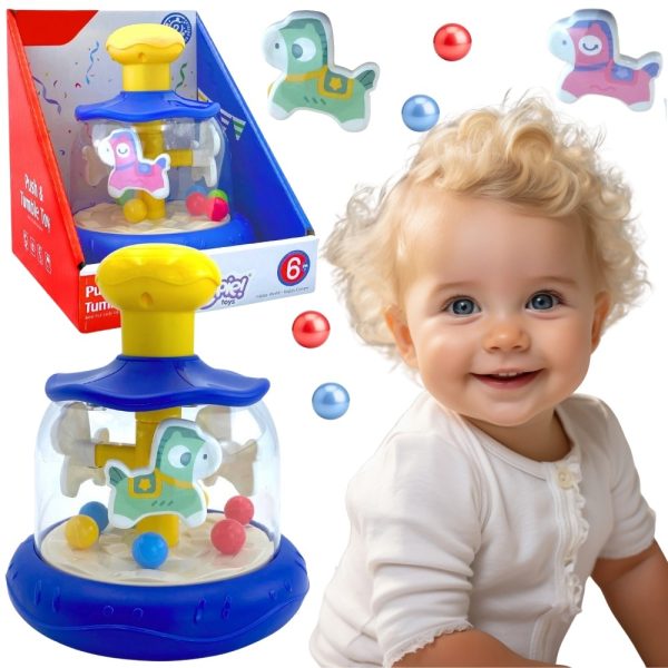 WOOPIE BABY Colorful Horses Blue Spinning Top Carousel with Balls