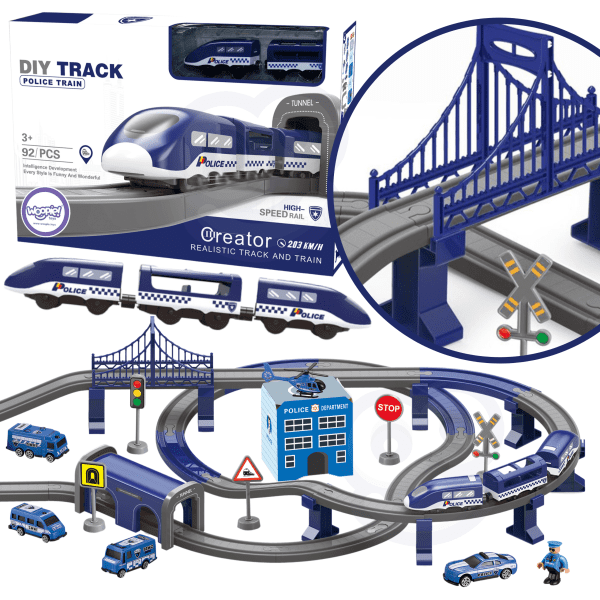 WOOPIE-Electric-Train-Car-Track-Police-Station-Helicopter-Cars-92-pcs WOOPIE Electric Train Car Track Police Station Helicopter Cars 92 pcs.