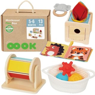 WOOPIE GREEN Box XXL Montessori Educational 6-in-1 Sensory Box 5-6 Months 13 pcs FSC
