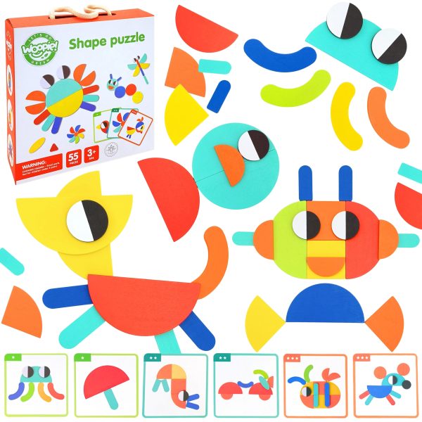 WOOPIE GREEN Wooden Montessori Puzzle 40 Patterns to Recreate 55 Pieces FSC Certified