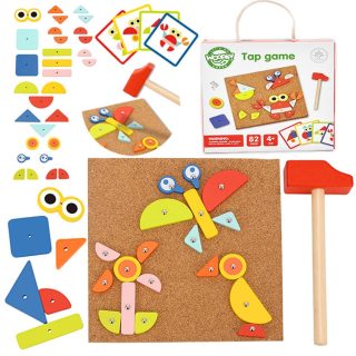 WOOPIE GREEN Wooden Nailing Hammer Puzzle 20 Patterns 82 Pieces FSC Certified
