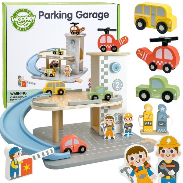 WOOPIE-GREEN-Wooden-Parking-Garage-2-in-1-Gas-Station-with-Cars-and-Figures-12-pcs-FSC WOOPIE GREEN Wooden Parking Garage 2 in 1 Gas Station with Cars and Figures 12 pcs FSC