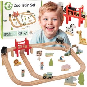 WOOPIE GREEN Wooden Zoo Train Set XL Magnetic Train Track 60 pcs FSC