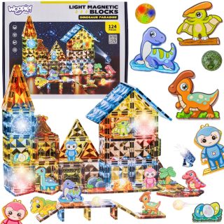 WOOPIE Magnetic Construction Blocks Glowing 3D Dinosaur Park 124pcs.