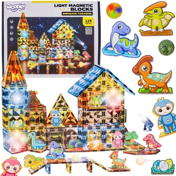 WOOPIE Magnetic Construction Blocks Glowing 3D Dinosaur Park 124pcs.