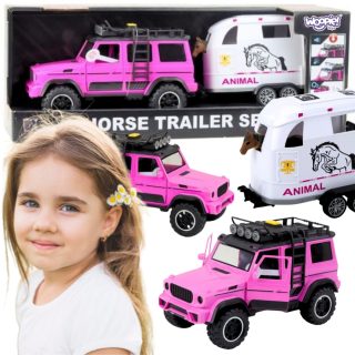 WOOPIE Pink Off-Road Vehicle with Trailer and Horse Figure Set