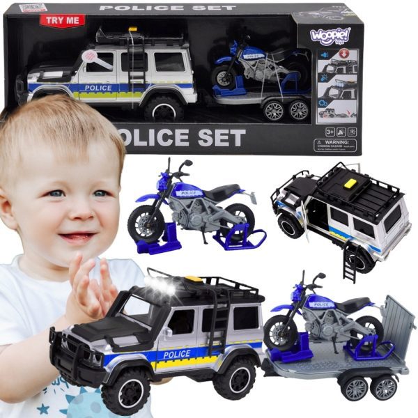 WOOPIE-Police-Off-Road-Vehicle-with-Motorcycle-Trailer-Set WOOPIE Police Off-Road Vehicle with Motorcycle Trailer Set
