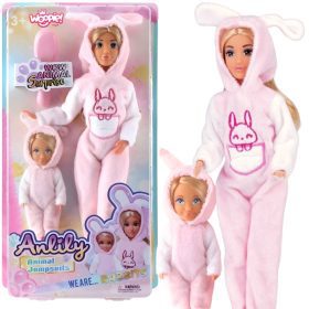 WOOPIE ROYAL Dolls Overalls Pink Bunnies Set of 2