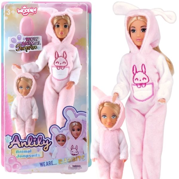 WOOPIE-ROYAL-Dolls-Overalls-Pink-Bunnies-Set-of-2 WOOPIE ROYAL Dolls Overalls Pink Bunnies Set of 2