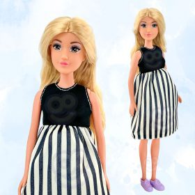 WOOPIE-ROYAL-Pregnant-Lily-Doll-in-Black-and-White-Striped-Dress-1