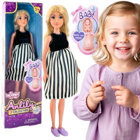 WOOPIE ROYAL Pregnant Lily Doll in Black and White Striped Dress