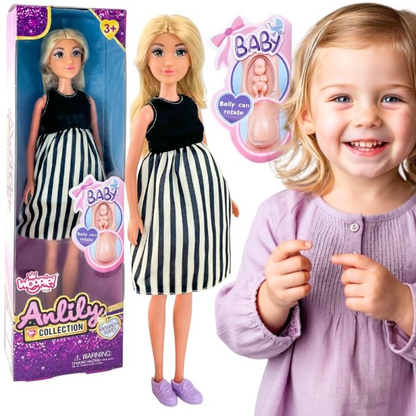 WOOPIE-ROYAL-Pregnant-Lily-Doll-in-Black-and-White-Striped-Dress WOOPIE ROYAL Pregnant Lily Doll in Black and White Striped Dress