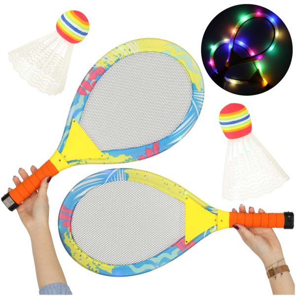 LED šviečiančios teniso raketės + smiginisŽaislai/Teminiai žaislai/Sporto žaislai LED šviečiančios teniso raketės + smiginis