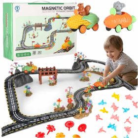 Magnetinė automobilių lenktynių trasa 2 šviečiančios transporto priemonės 310 elementų