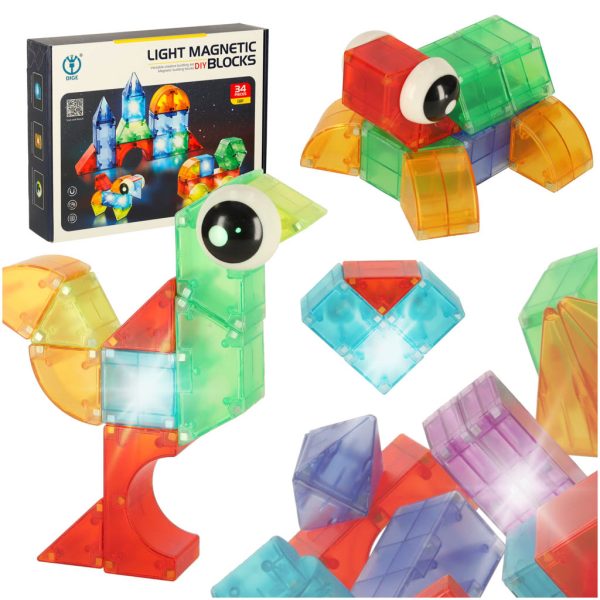 Magnetinė konstrukcija blokuoja šviečiančias 3D figūras 32el.Žaislai/žaislai STEM Magnetinė konstrukcija blokuoja šviečiančias 3D figūras 32el.