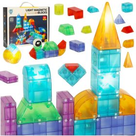 Magnetinės konstrukcijos plytos šviečiančios 3D figūros 64 el.