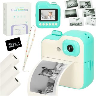 Momentinis fotoaparatas terminis spausdintuvas + kasetės kortelė 32GB žalia