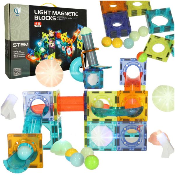 Šviečiantis magnetinis marmurinis rutuliukų takelis 49 elementai