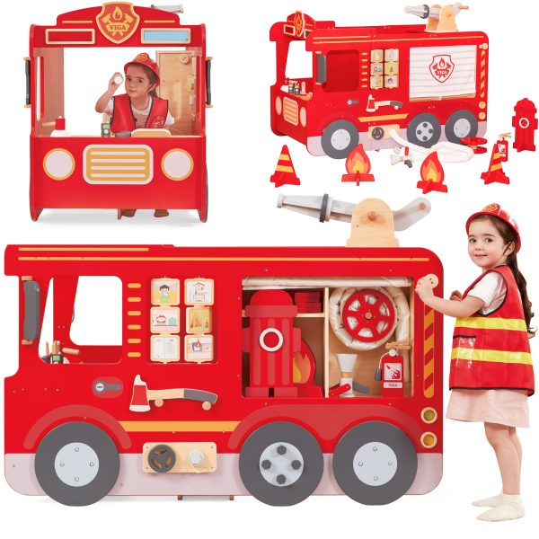 VIGA Large Wooden Fire Truck Montessori Playground