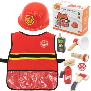 VIGA Little Firefighter Set Vest + Wooden Accessories 8 pcs.