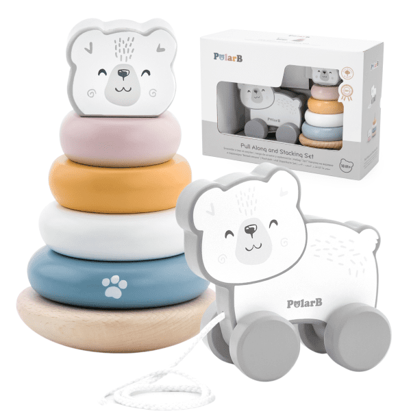 VIGA-PolarB-Polar-Bear-Set-Wooden-Pyramid-Polar-Bear-to-Pull VIGA PolarB Polar Bear Set Wooden Pyramid + Polar Bear to Pull