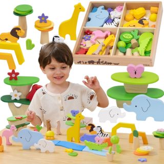 VIGA Wooden Blocks Colorful Tropical Stories Box 55 pcs.