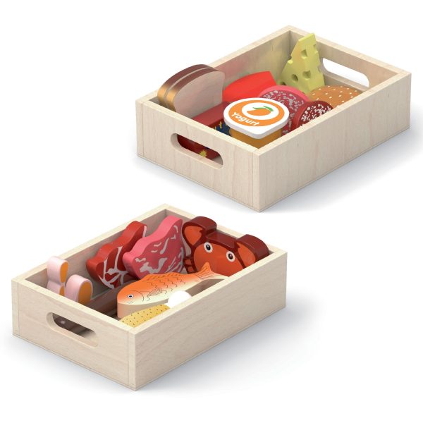 VIGA-Wooden-Food-Box-Set-for-Breakfast-Fish-Meat-Dairy VIGA Wooden Food Box Set for Breakfast