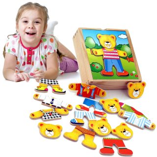 VIGA Wooden Puzzle Educational Puzzle Dress Up the Teddy Bear Boy
