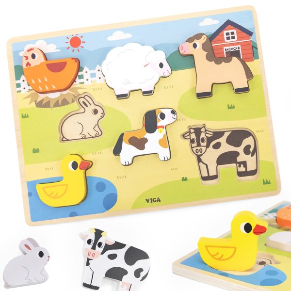 VIGA-Wooden-Puzzle-Montessori-2-in-1-Figures-Farm VIGA Wooden Puzzle Montessori 2-in-1 Figures Farm