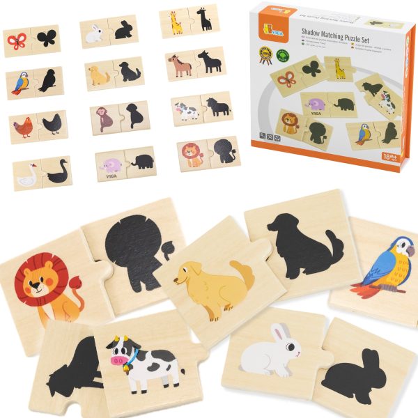 VIGA Wooden Puzzle Set Animal Match Shadow Puzzle