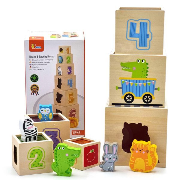 VIGA Wooden Pyramid Puzzle Blocks Sorter Montessori