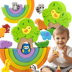 VIGA-Wooden-Rainbow-Puzzle-Creative-Montessori-Blocks VIGA Wooden Rainbow Puzzle Creative Montessori Blocks