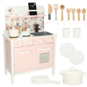 Vaikiška medinė virtuvė MDF Lulilo FLoro aksesuarai rožinė 82cm